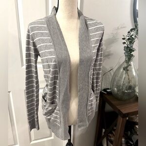 Gray Striped Women's Cardigan Sweater